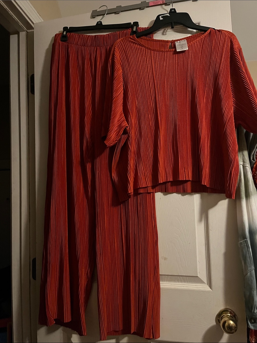 Serra Wide-Leg Pleated Set in Burnt Orange